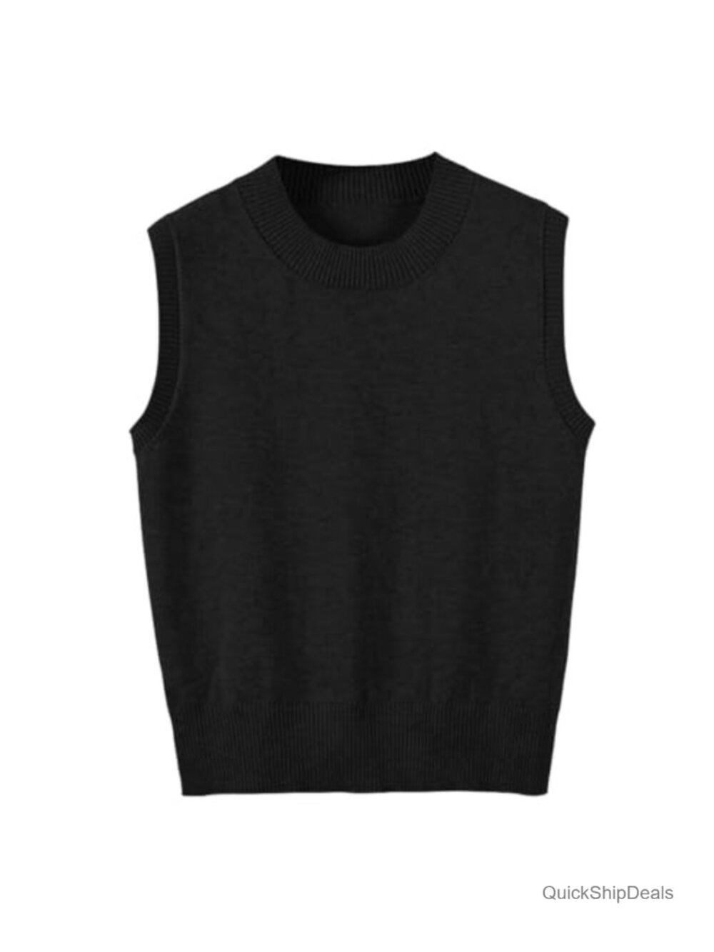 Sleeveless Crew Neck Ribbed Knit Sweater Vest Classic Pullover